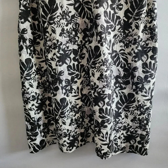 BRIGGS Linen Floral Tropical Knee Length Sleeveless Dress Pockets SZ Large - Picture 3 of 9